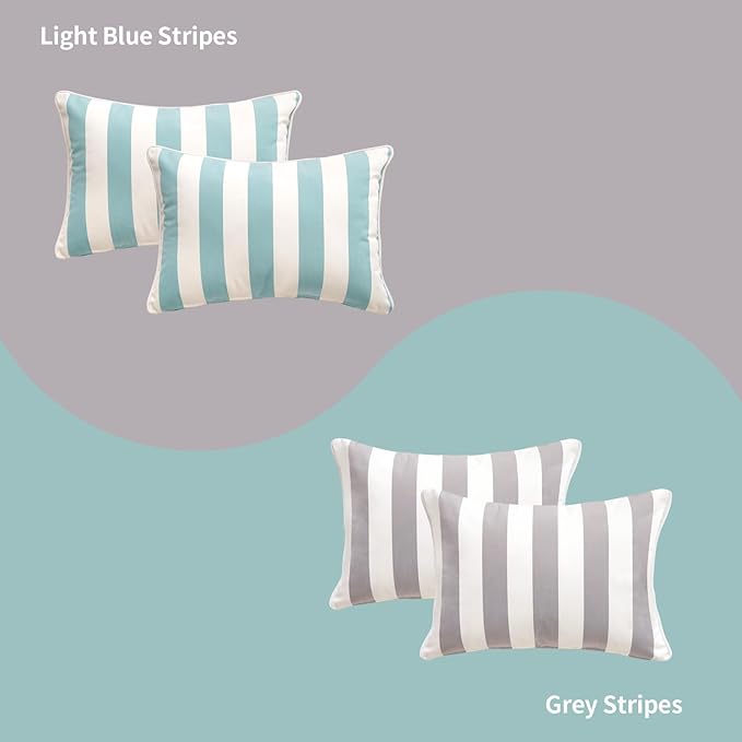 Decorative Patio Throw Pillows Pack of 2 Water Resistant Pillow Set of 2(18" x 12") Double Printed Rectangle Pillow for Outdoor Sofa&Chair,Black Stripes