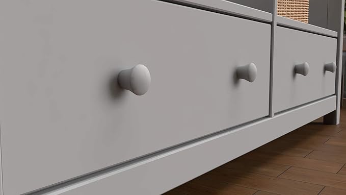 Handcrafted Solid Oak TV Stand Entertainment Center - Elegant Gray Media Console with Spacious Storage Drawers & Open Shelves - Sturdy Wood Cabinet Fits TVs up to 55 Inches