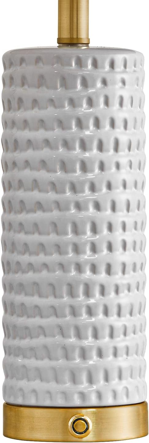 PORTRES 24" Farmhouse 3-Way Dimmable Touch Ceramic Table Lamp Set of 2 for Bedroom White Bedside Lamps with USB A+C Charging Ports for Living Room Nightstand Lamp End Table Lamps