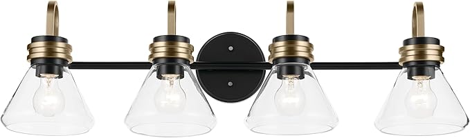 Kichler Farum 34" 4-Light Vanity Light with Clear Glass in Black, for Single or Double Vanity, Over a Mirror, Powder Room, Bathroom, (34" W x 9.5" H), 55156BKCLR