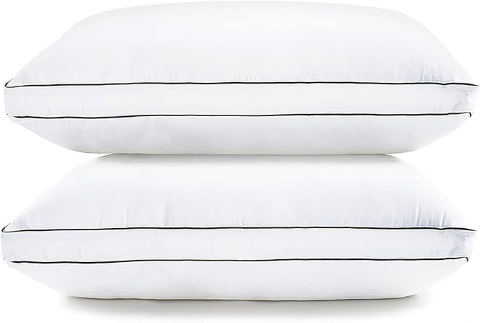 LANE LINEN Standard Pillows Set of 2 (20"x26") - Soft Gusseted Pillow for Back, Stomach or Side Sleepers - Hotel Quality Down Alternative Bed Pillows Standard Size Set of 2 - White