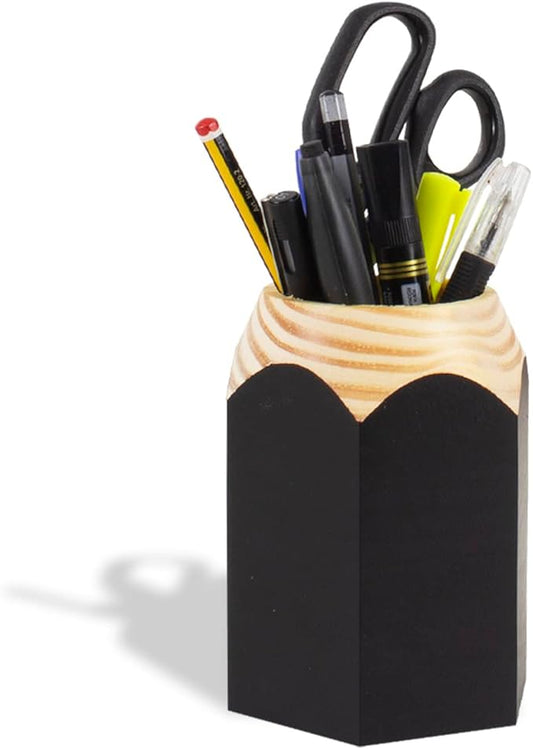 GEGUTON Sharpener Shaped Pen Holder – Black Solid Wood and Steel and Retro Design – Organizes Desk Accessories, Adds Charm to Workspaces, Great Gift – Fun Collection