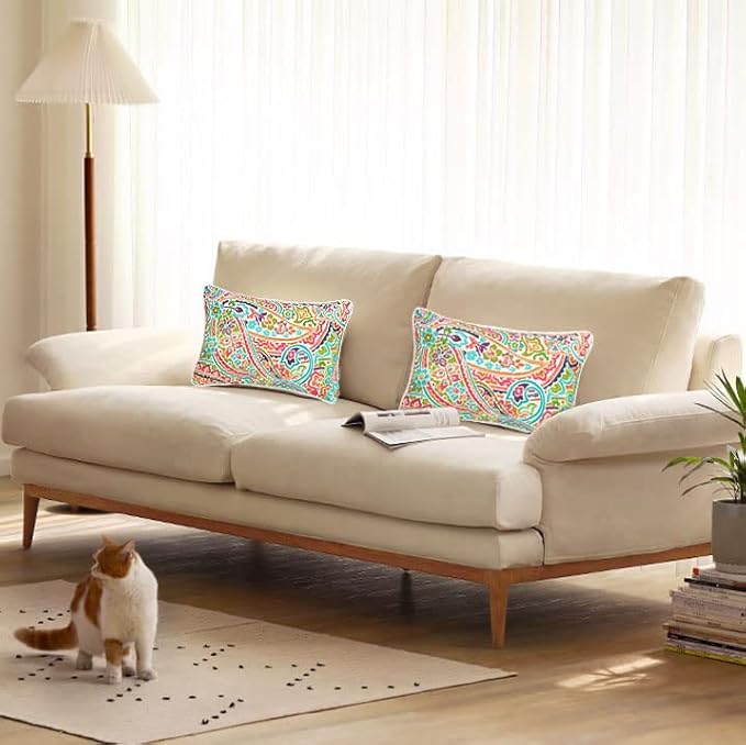 FUNHOME Outdoor Indoor Lumbar Pillow Covers ONLY, No Insert! Water-Repellent Patio Lumbar Cases 12” x 20”, Throw Pillowcase Shell for Couch Garden Furniture Use -Melora Paisley