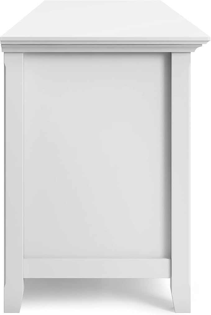 SIMPLIHOME Amherst 72-inch Wide Solid Wood TV Stand in White, Transitional-Style Media Console for Living Room with Cable Management and Adjustable Shelves, Fits 80" TVs