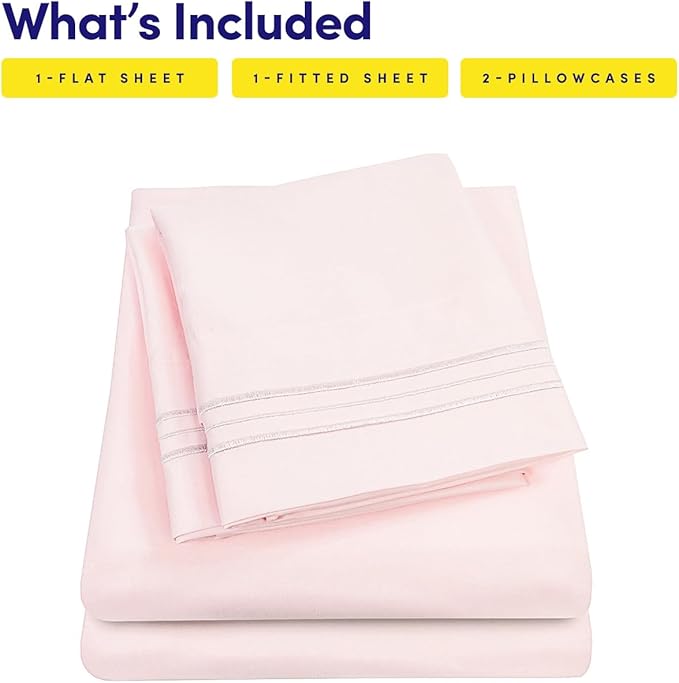 1500 Supreme Collection Queen Sheet Sets Pale Pink - Luxury Hotel Bed Sheets and Pillowcase Set for Queen Mattress - Extra Soft, Elastic Corner Straps, Deep Pocket Sheets, Queen Pale Pink