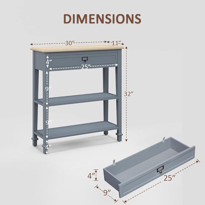 30 Inch Console Table for Entryway, Narrow Entry Table for Living Room Entryway Home w/Drawer and Bottom Shelf, Grey