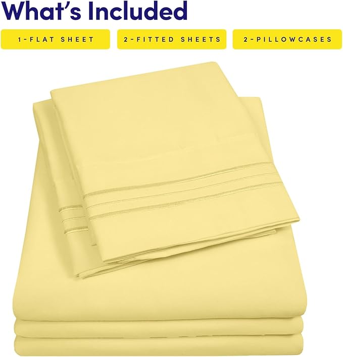 1500 Supreme Collection Extra Soft Split King Sheet Set, Pale Yellow- Luxury Bed Sheet Set with Deep Pocket Wrinkle Free Bed Sheets, Split King Size, Pale Yellow