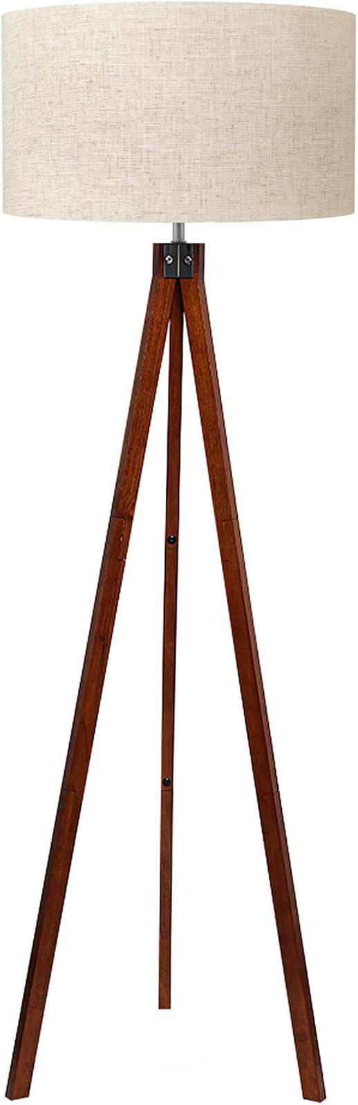 LEPOWER Wood Tripod Floor Lamp, Mid Century Standing Lamp, Modern Design Studying Light for Living Room, Bedroom, Study Room and Office, Flaxen Linen Shade with E26 Base Brown