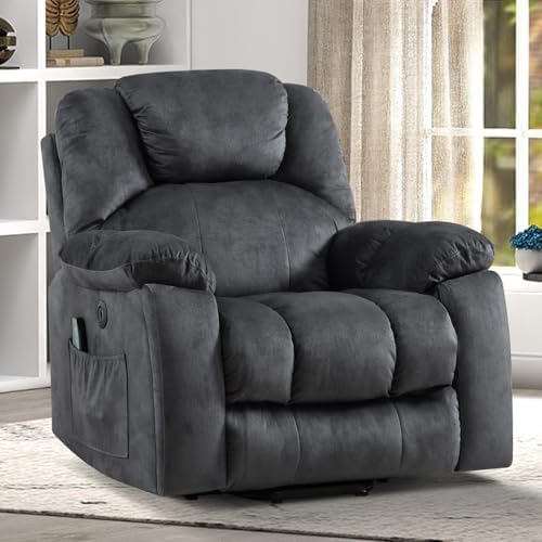Phoenix Home Large Power Lift Recliner with Massage and Heat for Elderly, Electric Chair with USB Port, 2 Hidden Cup Holders, Dark Grey