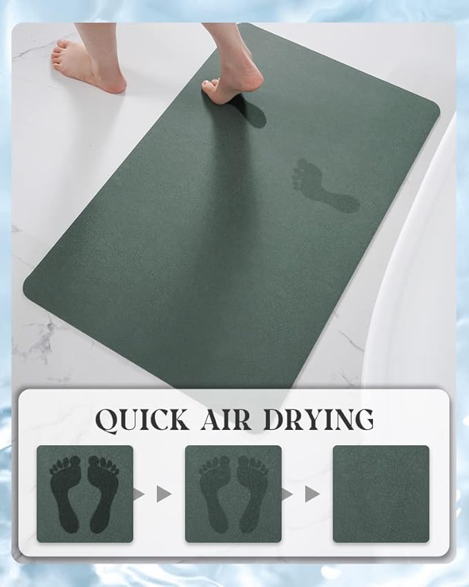 MontVoo -Bath Mat Rug-Rubber Backing Non Slip Quick Dry Absorbent Thin Bathroom Rugs Fit Under Door-Faux Suede Surface Bathroom Floor Mats-Shower Rug for in Front of Bathtub Shower Green 16"x24"