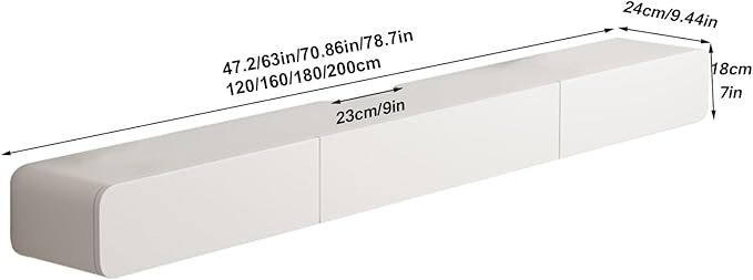 FPIGSHS Wall Mounted Media Console with 2 Drawers，Solid Wood 71in Floating TV Stand，Hanging TV Shelf Entertainment Center TV Cabinet, for Home Office (B, 180cm/71in)…