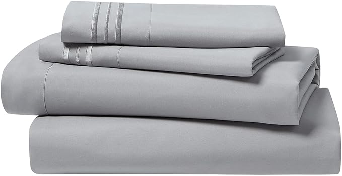 Clara Clark Bed Sheets, Premier 1800 Series 4 Piece Bed Sheet Set, Deep Pocket, Wrinkle, Fade, Stain Resistant, Luxury Soft Bedding Sheets & Pillowcases, Twin, Silver Gray