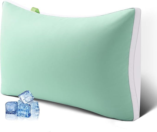 Queen Size Pillows Set of 1, Luxury Soft Hotel Down Alternative Single Pack Bed Pillows, Gusseted Supportive for Side Back Stomach Sleepers, Washable, Cooling Green, 20 x 30, 1 Pack