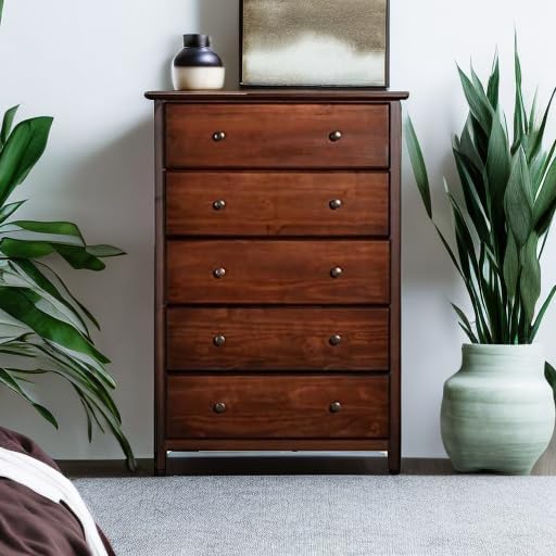 Grain Wood Furniture Shaker 5-Drawer Chest, Solid Wood with a Cherry Finish