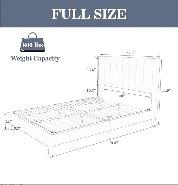 Allewie Full Platform Bed Frame/Velvet Upholstered Bed Frame with Vertical Channel Tufted Headboard/Strong Wooden Slats/Mattress Foundation/Box Spring Optional/Easy Assembly/Navy Blue