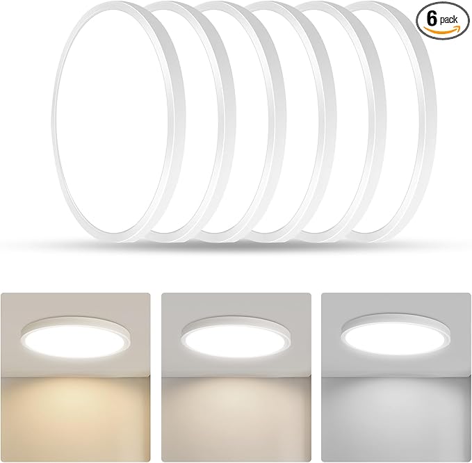 Led Flush Mount Ceiling Light,9 Inch 18w 1860lm,3000k/4000k/6000k 3CCT Selectable, Round Modern Flat Panel Super Slim Led Ceiling Light,for Living Dining Kitchen Bedroom Room (6Pack-White)