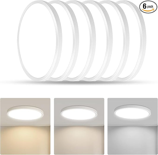 Led Flush Mount Ceiling Light,9 Inch 18w 1860lm,3000k/4000k/6000k 3CCT Selectable, Round Modern Flat Panel Super Slim Led Ceiling Light,for Living Dining Kitchen Bedroom Room (6Pack-White)