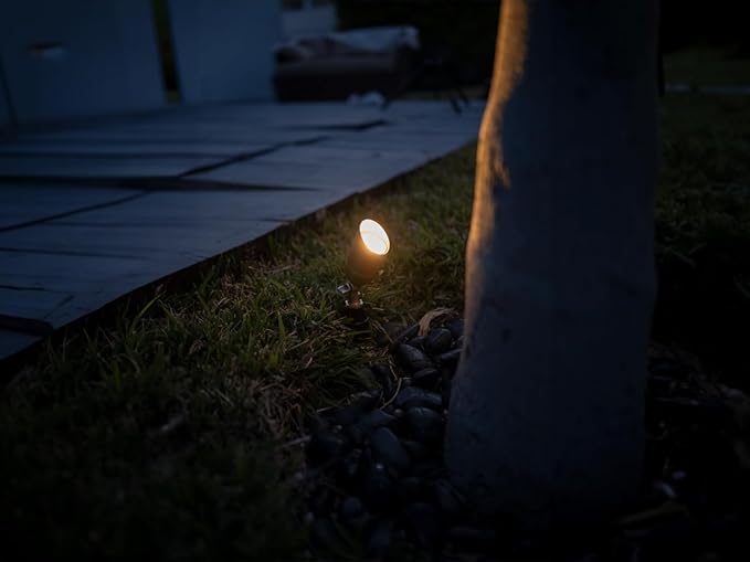 12V LogiSpot II Brass Outdoor Spotlight with 5W 2700K Warm White LED MR16 Bulb for Low Voltage Landscape Lighting of Yard, Lawn, Garden, Patio, Trees & House