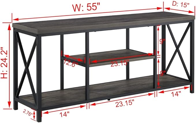 EXCEFUR 55 inch TV Stand for TV up to 65 inch, Rustic Wood and Metal Media TV Console Table for Living Room, Grey