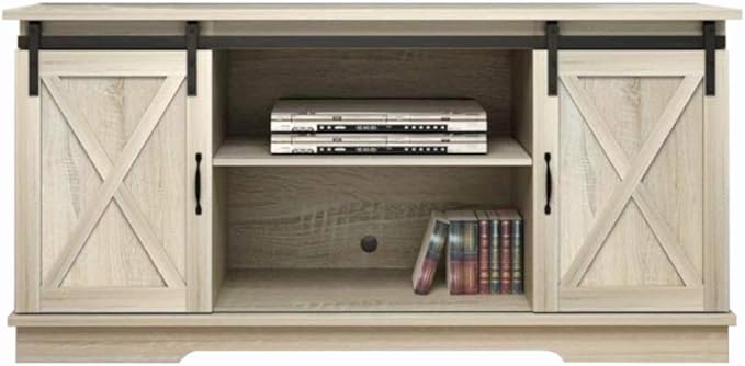 Rainbow Sophia TV Stand, Storage Cabinet with Sliding Barn Doors and Adjustable Shelves, Modern 28”H, White Oak