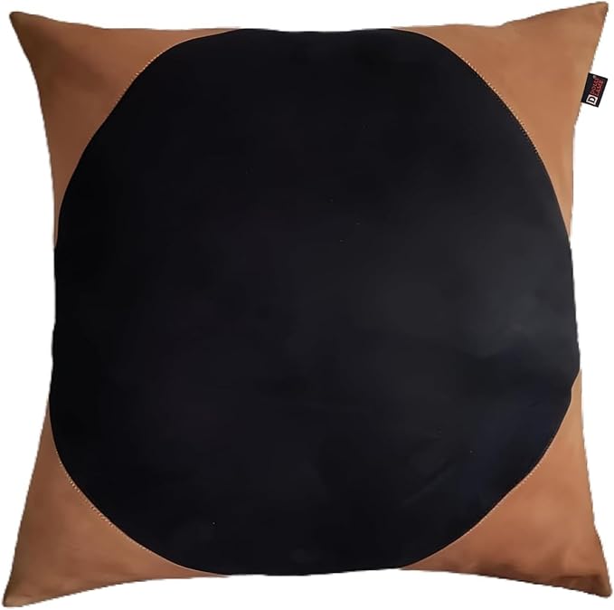 D DOLLY LAMB Lambskin Suede Leather Pillow Cover - Sofa Cushion Case - Decorative Throw Covers for Living Room & Bedroom, 18x18 Inches - Tan and Black (01) Pack of 2