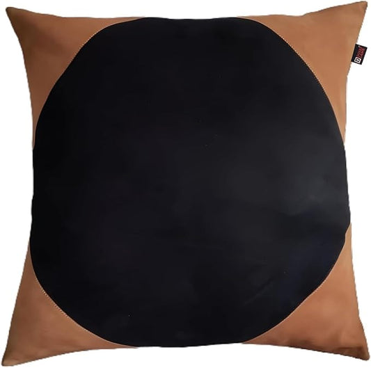 D DOLLY LAMB Lambskin Suede Leather Pillow Cover - Sofa Cushion Case - Decorative Throw Covers for Living Room & Bedroom, 18x18 Inches - Tan and Black (01) Pack of 2