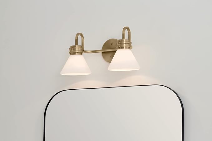 KICHLER Farum Modern 2-Light Vanity Light in Champagne Bronze with Opal Glass Shades for Bathroom and Powder Room, (19.25" W x 9.5" H), 55154CPZ