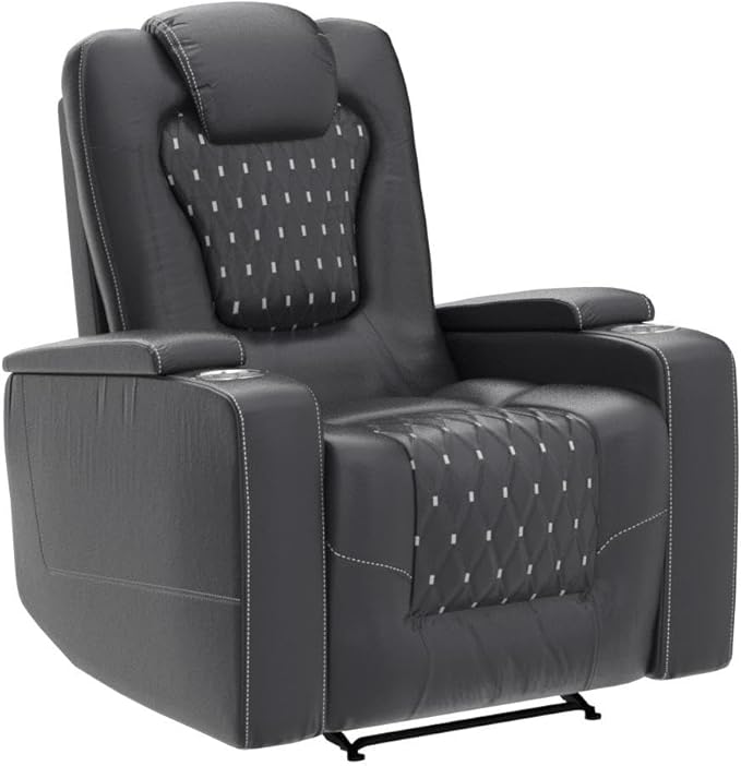 ANJ Power Recliner Chair Set of 3, Electric Soft Leather Reclining Home Theater Seating - USB Ports, Cup Holders, Hidden Arm Storage Movie & Media Room Chairs (Black)