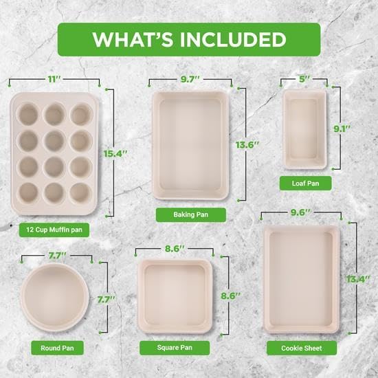 NutriChef 6-Piece Baking Pan Set, Carbon Steel Bakeware with Premium Ceramic Nonstick Coating, Includes 12-Cup Muffin Pan, Cake & Loaf Pan, Wide Bake Pan, & Cookie Sheet - Turquoise