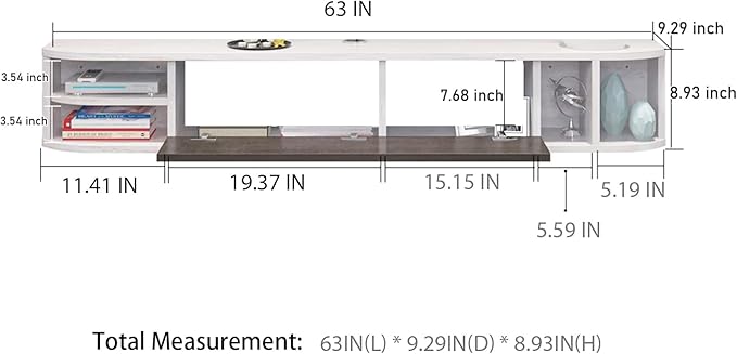Pmnianhua Floating TV Stand,63'' Under TV Shelf,Modern Floating TV Console,Wall Mounted TV Cabinet,Floating Entertainment Center with Storage for Bedroom Living Room(Gray-White)