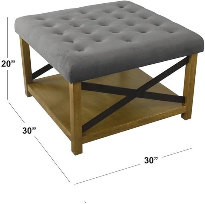 HomePop Tufted Ottoman with Wooden Storage - Gray