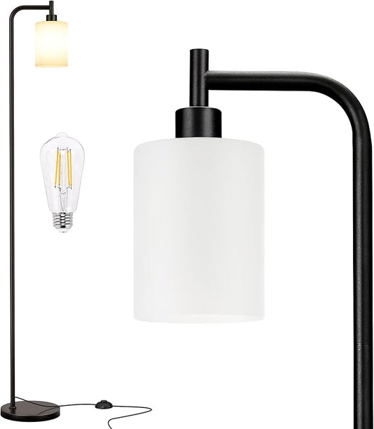 Floor Lamps for Living Room - Standing Lamp with Frosted White Glass Shade, Modern Industrial Floor Lamp with LED Bulbs, Black Tall Lamp for Bedroom Office(Light Bulb Included)