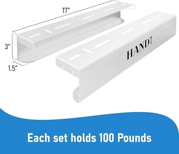 HandT USA Based Overhead Garage Storage Rack, Ceiling Tote Bin Organization Rails Shelving Racks System, Heavy Duty Hanging Metal Rack Systems for 27 Gallon Container, Supports Most Bins, 4 Sets White