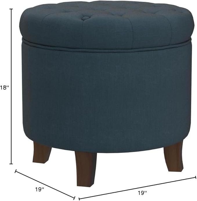 HomePop Home Decor | Upholstered Round Velvet Tufted Foot Rest Ottoman | Ottoman with Storage for Living Room & Bedroom | Decorative Home Furniture, Indigo Small