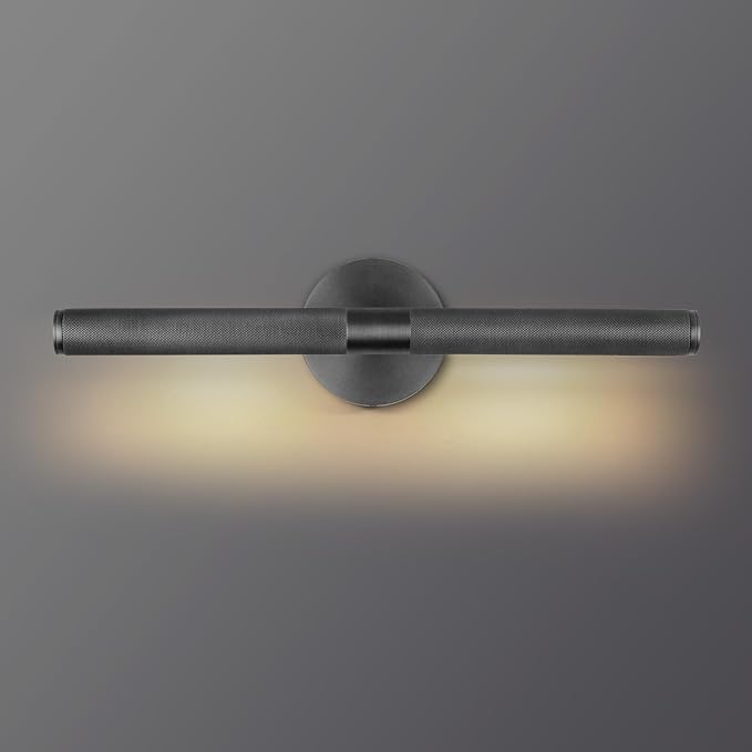 19" Black Brass Knurled Picture Light, Dimmable Rotatable 360 Wall Sconce, Bathroom Vanity Light