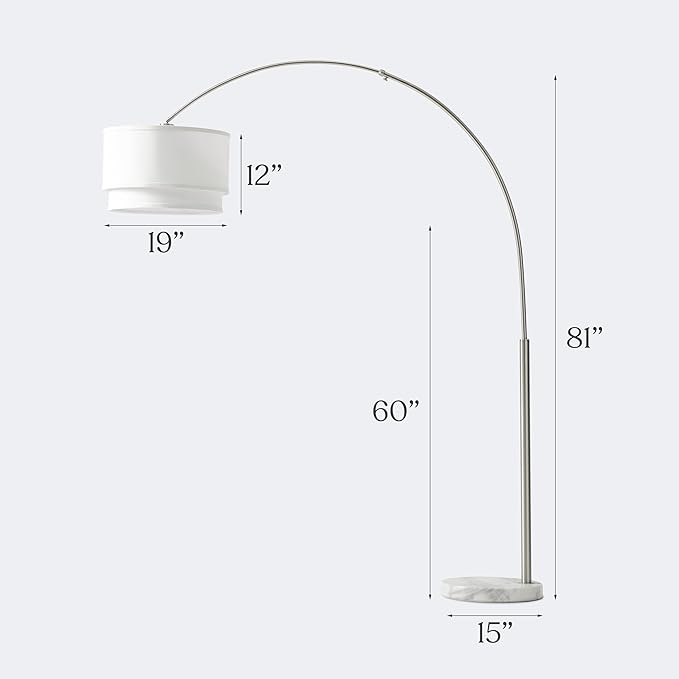 Brightech Mason Arc Floor Lamp - Modern Corner Standing Lamp with Unique Hanging Drum Lamp Shade for Living Room - Bright Overhead, Curved Hanging Light for Bedroom. Library, Den - Nickel