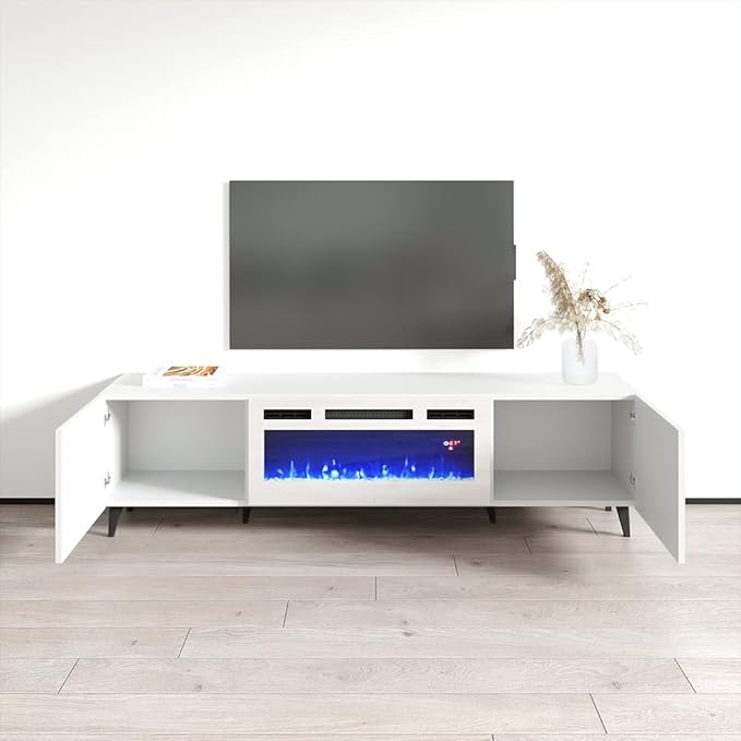 Pafos WH-EF Fireplace TV Stand for TVs up to 80", Modern Matte 71" Entertainment Center, Electric Fireplace TV Media Console with Storage Cabinets
