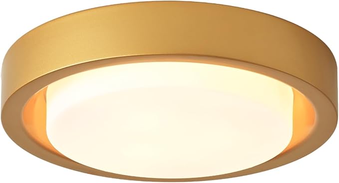 16 Inch Flush Mount Ceiling Light,3-Lights Gold Finish with Frosted Glass Shade,Round Ceiling Light Fixture for Bedroom Livingroom Kitchen