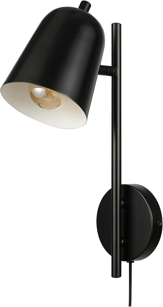 GLOBE Electric 65000049 1-Light Plug-in or Hardwire Wall Sconce, Matte Black, Pivoting Shade, Black Braided Fabric Designer Cord, Hanging Lamp, Wall Lights for Living Room, Bedroom, Den