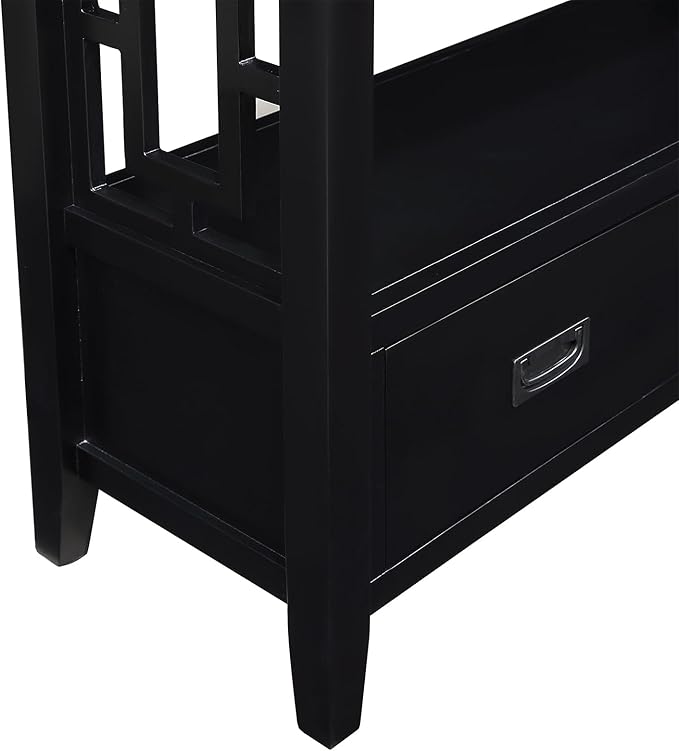 36 Inch Country Farmhouse Console Table with 4 Drawers and 1 Storage Shelf Pine Wood Suitable for Entryway Entrance Living Room Bedroom Hallway Kitchen (Black)