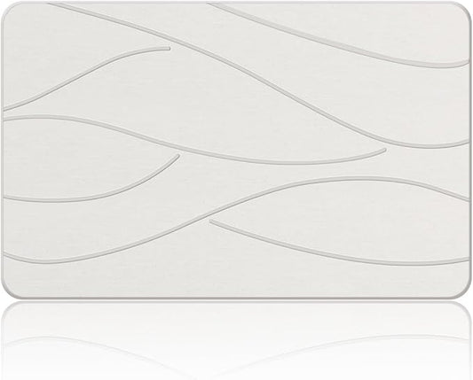 Stone Bath Mat Diatomaceous Earth Shower Mat Non-Slip Super Absorbent Diatomite Stone Bath Mats for Bathroom Floor Quick Drying Natural Easy to Clean(23.6''×15.4" White)