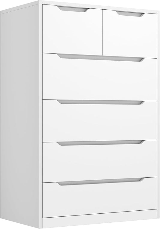 6 Drawer Dresser for Bedroom Tall Chest of Drawers for Hallway, Closet,White,43.2" H X 27.6" W X15.6 D