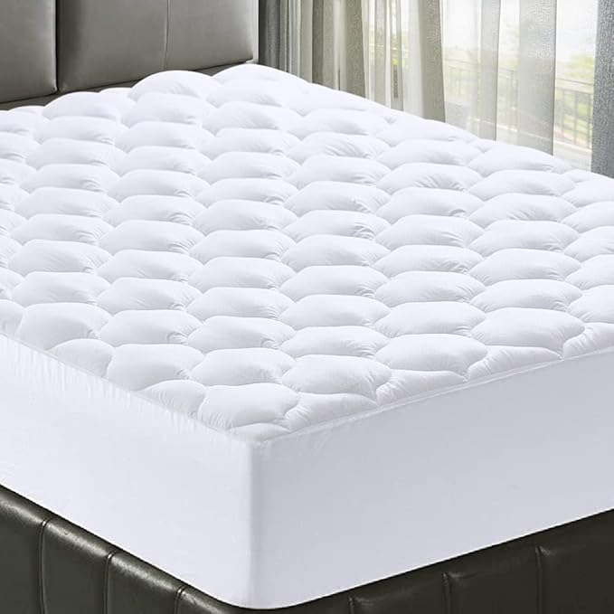 MATBEBY Full XL Mattress Pad - Cooling Breathable Mattress Topper, Quilted Fitted Mattress Protector, Pillow Top Mattress Cover with 8-21" Deep Pocket, Soft, Machine Washable, White, Full Extra Long