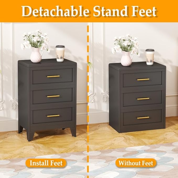 Metal Dresser Narrow Dresser for Bedroom Chest, 26.42" H Drawer Chest, Closet Dressers & Chests of Drawers for Living Room, Hallway (2 Drawers Black 24inch Wide)