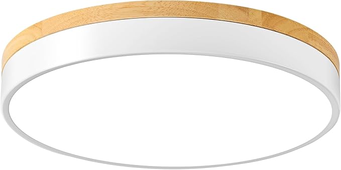 Dimmable Wood LED Ceiling Light Fixture, White Round Low Profile Flush Mount Ceiling Lighting, Modern 5CCT 2700K-6000K Ceiling Lamp for Living Room Hallway Kitchen Bedroom, 15.8in, YY20240516D