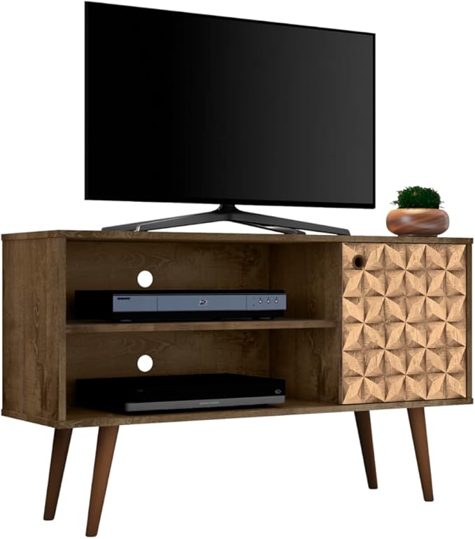 Manhattan Comfort Liberty Mid Century Modern TV Stand for Televisions up to 46 Inches, Bedroom and Living Room Entertainment Center with Storage, Shelves, and Cabinet, 43" Wide, Brown/3d Print