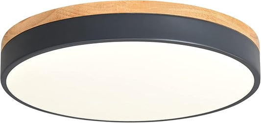 Dimmable Wood LED Flush Mount Ceiling Light, 5CCT 2700K-6000K Selectable Modern Round Close to Ceiling Lighting Fixtures, Minimalist Grey Ceiling Lamp for Living Room, Bedroom, Laundry Room