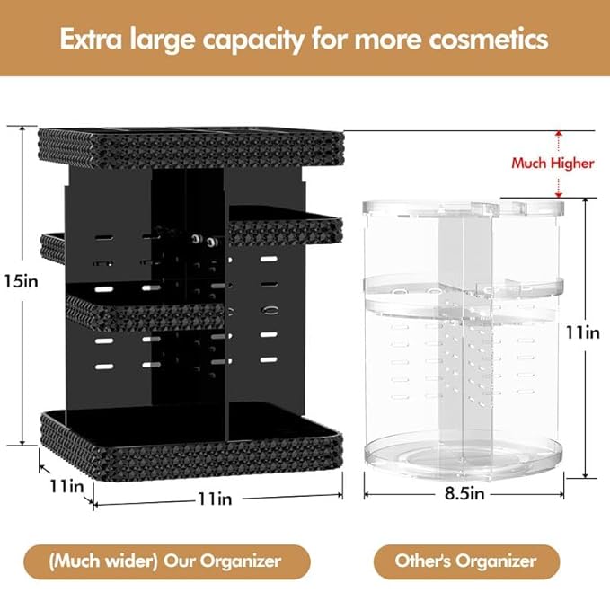 360° Rotating Makeup Organizer, Organizador De Perfumes Large Capacity Cosmetics Storage Vanity Shelf Countertop, Fits Cosmetics, Perfume, Skin Care, Lipsticks (Black)