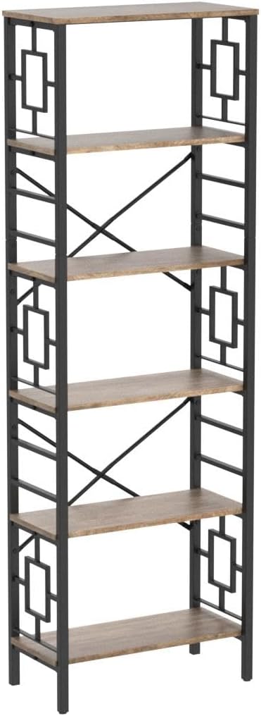 HOMISSUE Bookcase,6-Tier Tall Bookshelf Metal Bookcase and Bookshelves, Free Standing Storage Modern Bookshelf for Home Office Living Room and Bedroom, Rustic Brown