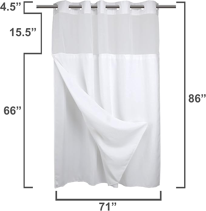 River Dream Extra Long Shower Curtains No Hooks Waffle Weave Shower Curtain with Snap in Liner - 71W x 86H,Hotel Grade,Spa Like Bath Curtain,White